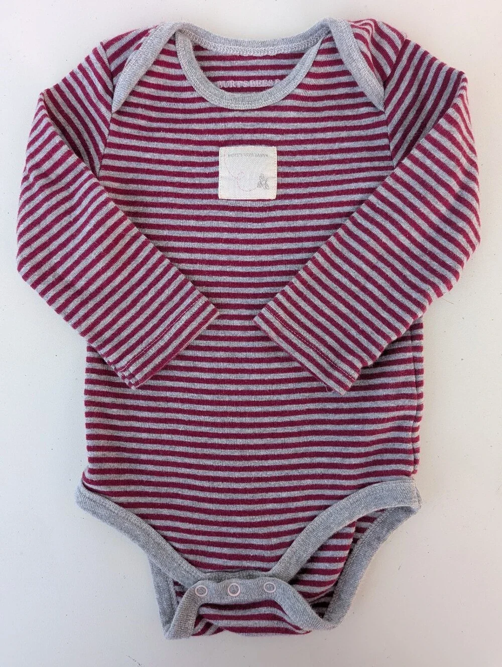 Burts Bee's Baby Long Sleeve Striped Onsie Raspberry Red/Grey Stripe 3-6M